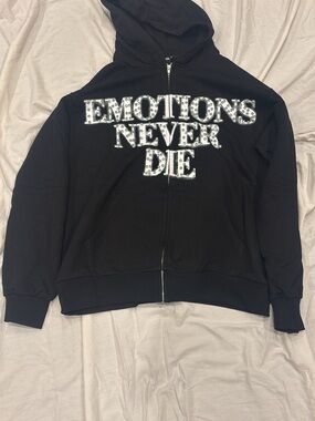 Black 'Emotions Never Die' Zip-Up Hoodie Jacket
